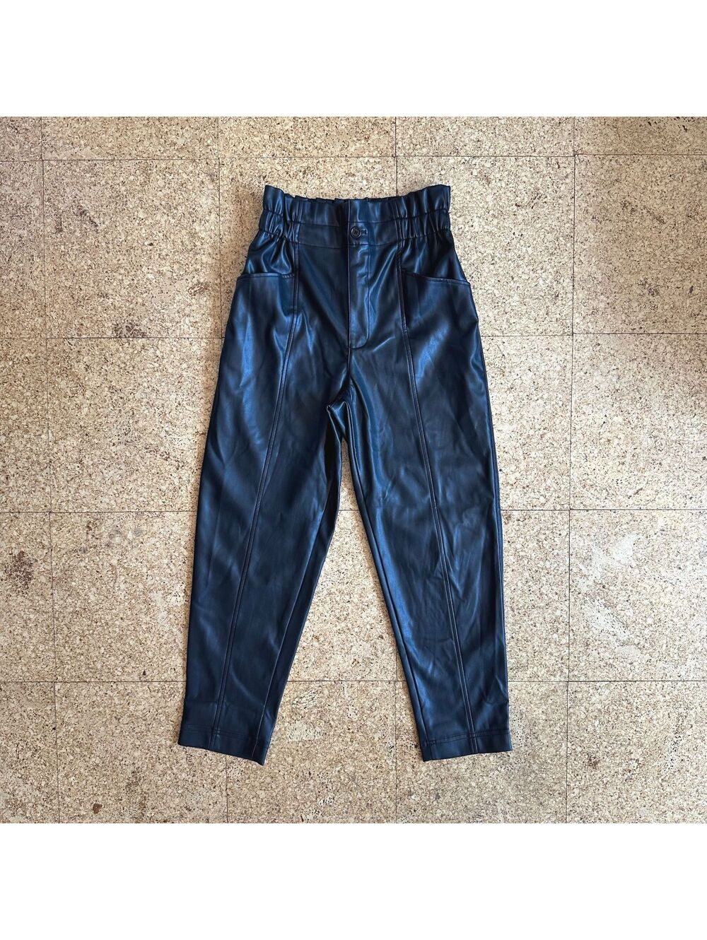 Madewell Vegan Leather Pants Women's 2 W26 L27 Black Paperbag High Waist Tapered